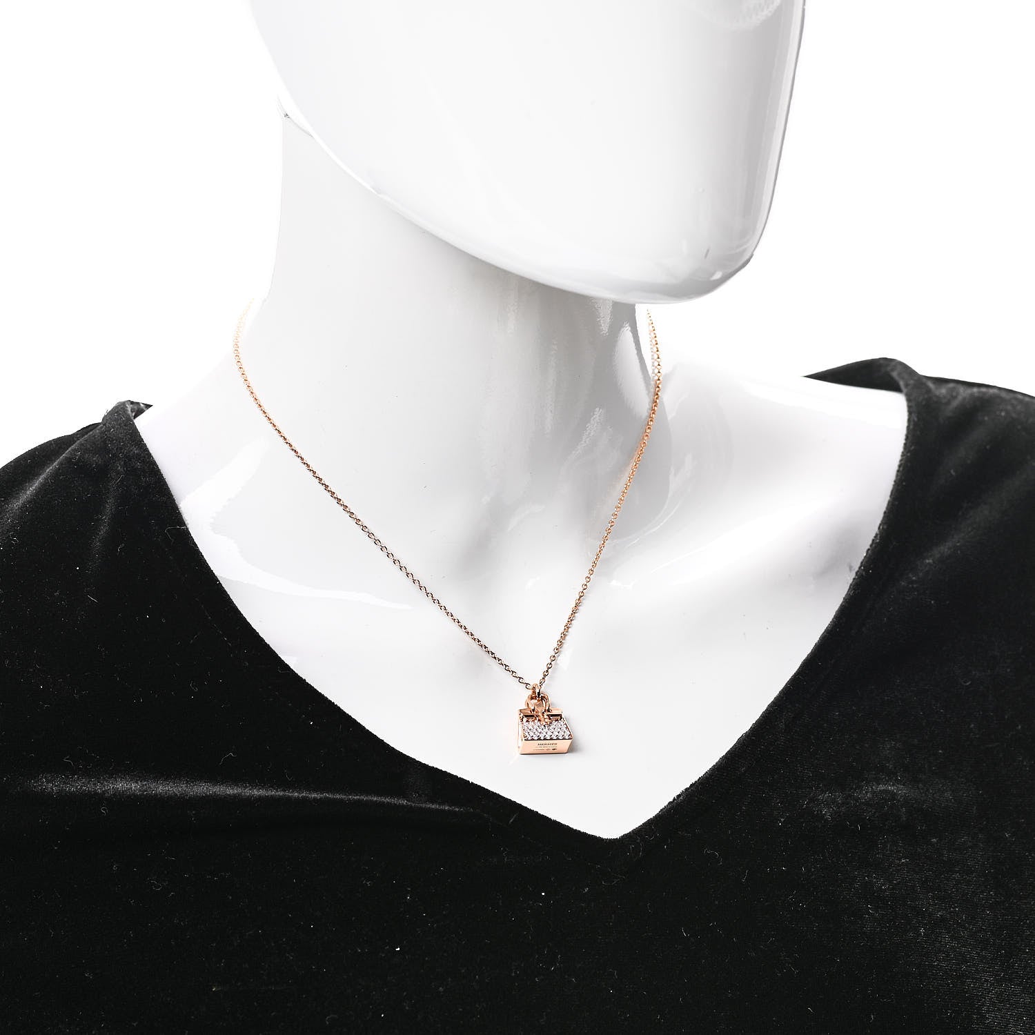 Hermes 18K Rose Gold Diamond Birkin Amulettes Pendant Necklace 2 of 5