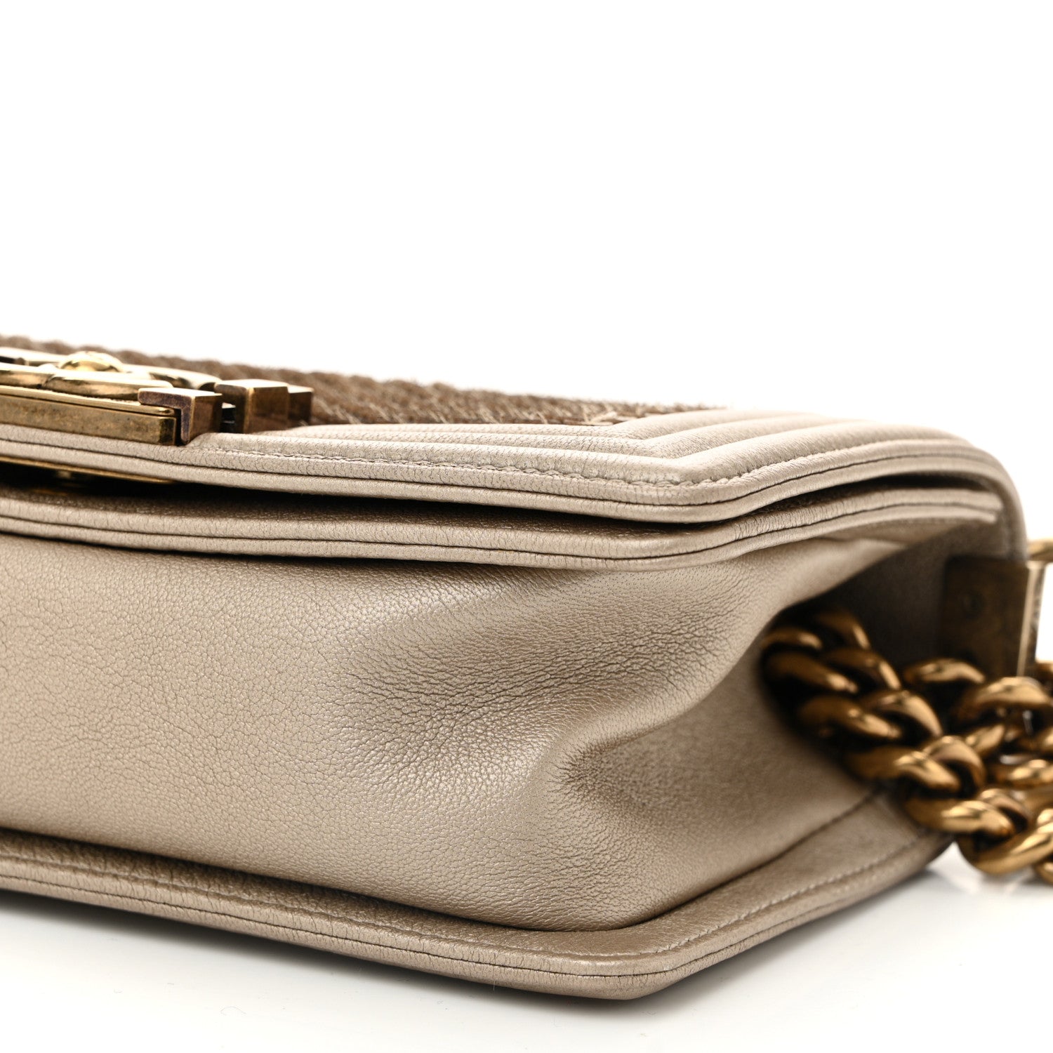 Chanel Metallic Lambskin Small Scaled Boy Flap Beige 10 of 11