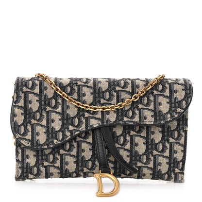 Christian Dior Oblique Saddle Chain Long Wallet Blue 3 of 10