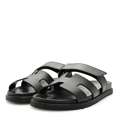 Hermes Calfskin Womens Chypre Sandals 37.5 Black 2 of 8