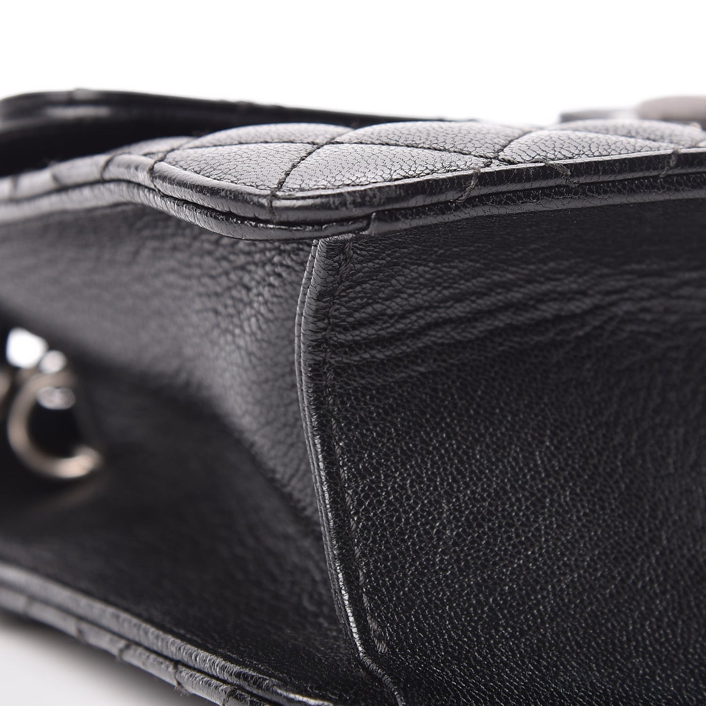 Goatskin Quilted Small CC University Top Handle Flap Black