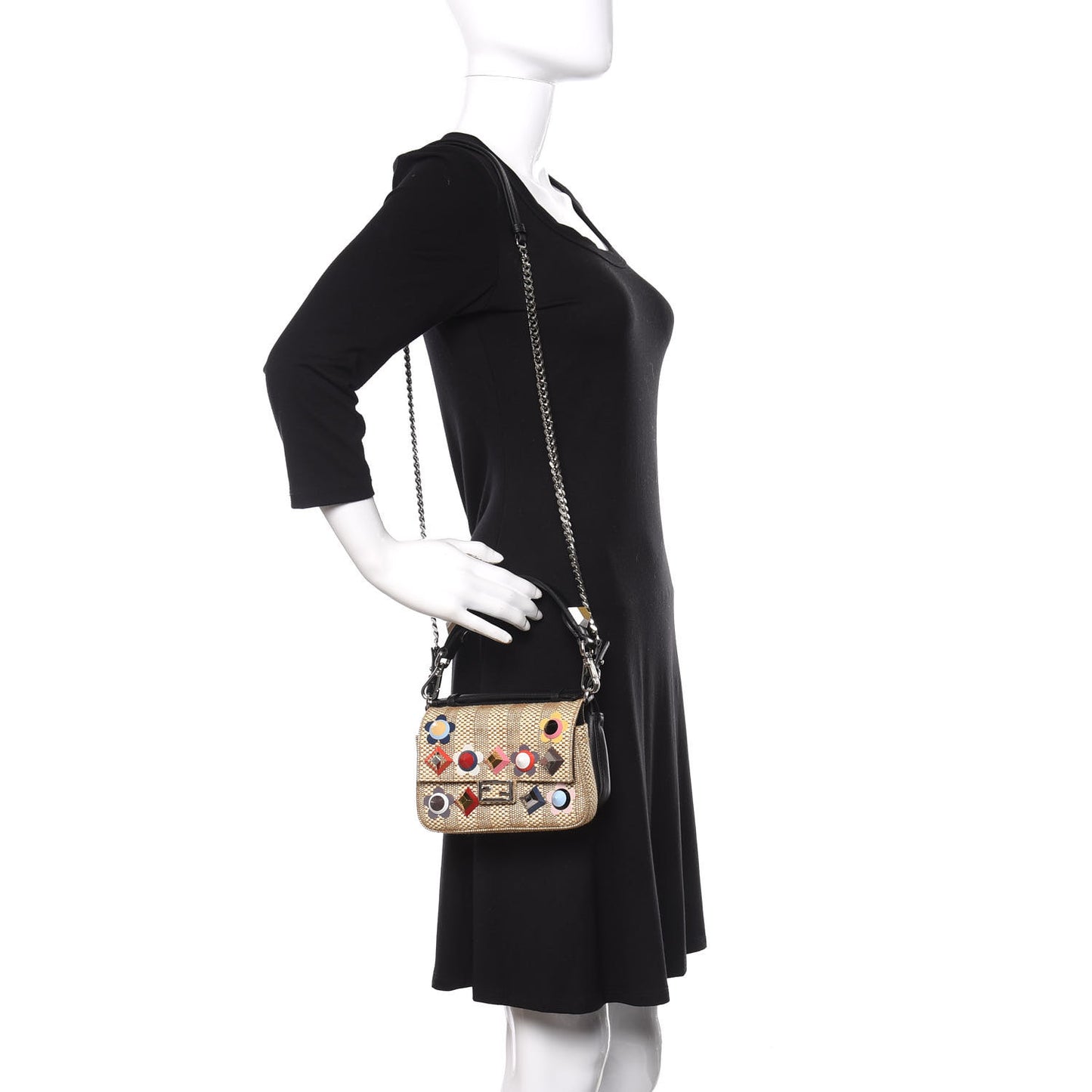 Paglia Vitello Dolce Paillettes Flowerland Studded Striped Micro Double Baguette Natural Multicolor