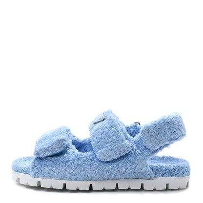 Prada Terry Cloth Metal Triangle Logo Double Strap Slingback Lug Sole 20mm Sandals 41 Celeste 1 of 9
