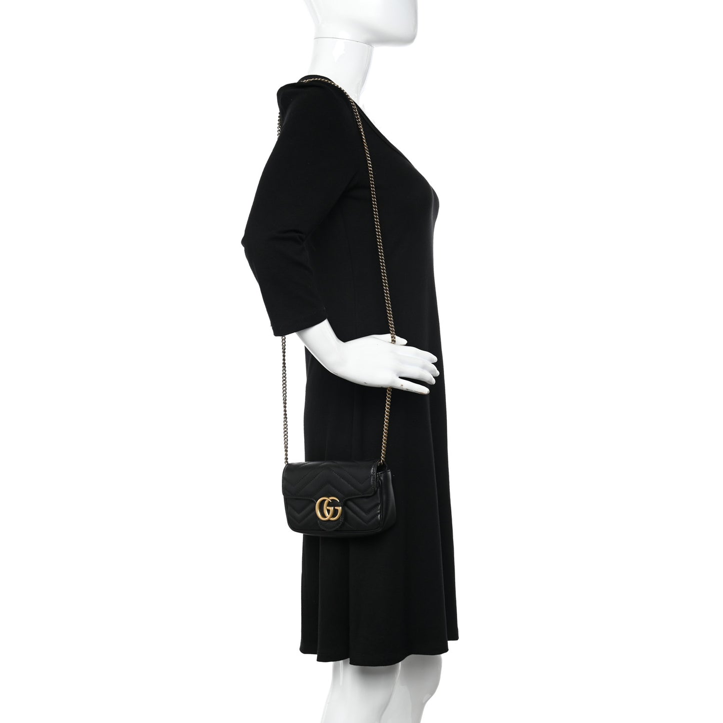 Calfskin Matelasse Super Mini GG Marmont Shoulder Bag Black