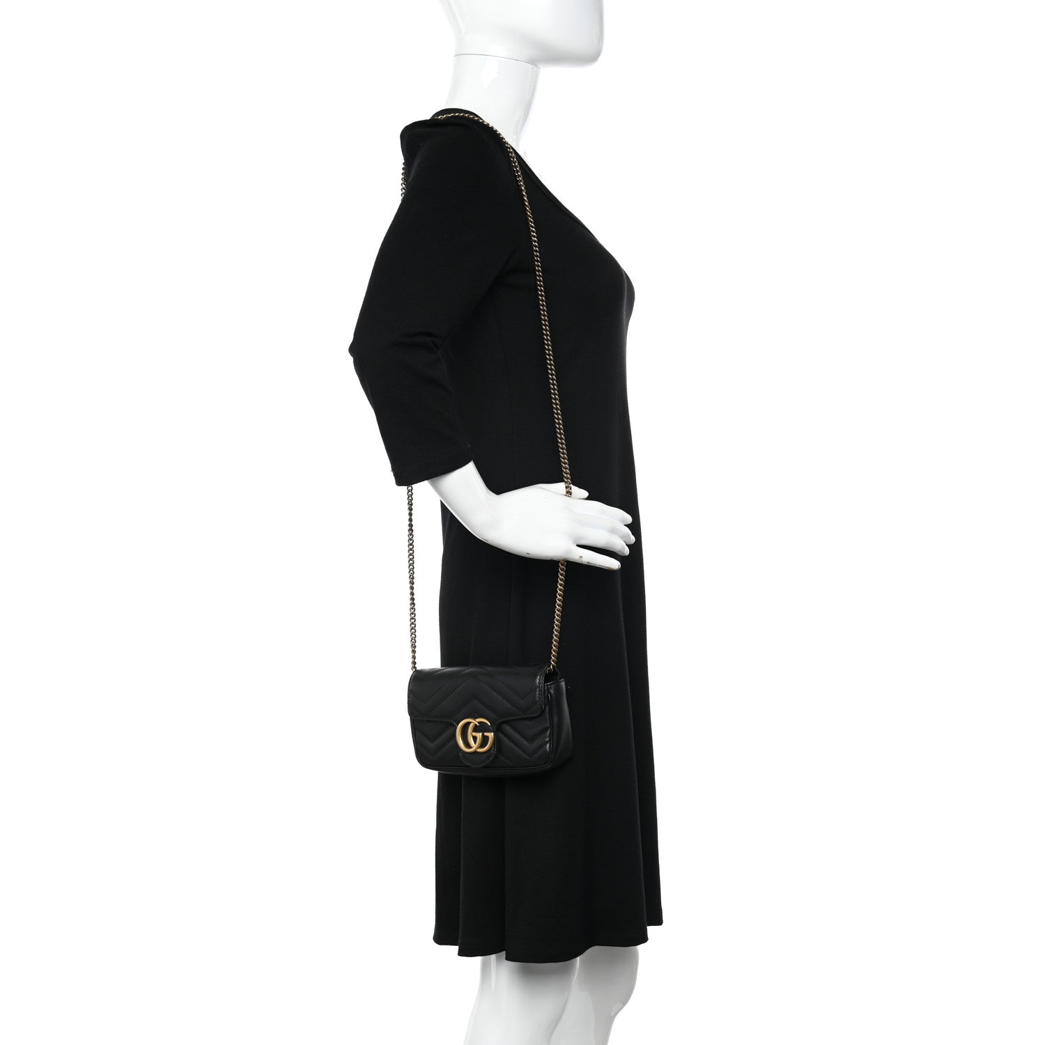 Gucci Calfskin Matelasse Super Mini GG Marmont Shoulder Bag Black 2 of 11