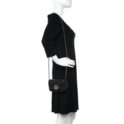 Gucci Calfskin Matelasse Super Mini GG Marmont Shoulder Bag Black 2 of 11