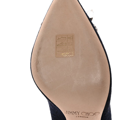 Jimmy Choo Crystal Embellished Romy 100 Flannel Pumps 38.5 Navy 11 of 14