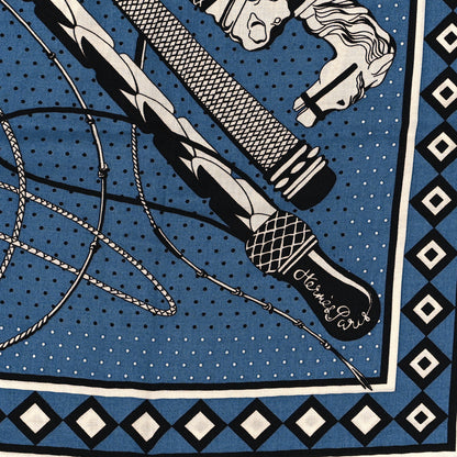 Hermes Silk Cashmere Fouets Et Badines Bandana Shawl 140 Bleu Orage White 2 of 6