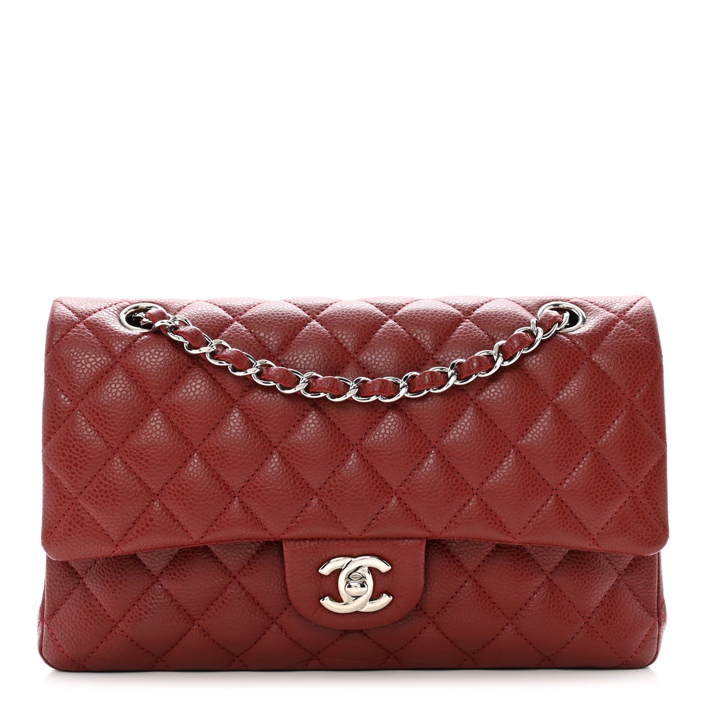 Caviar Quilted Medium Double Flap Dark Red