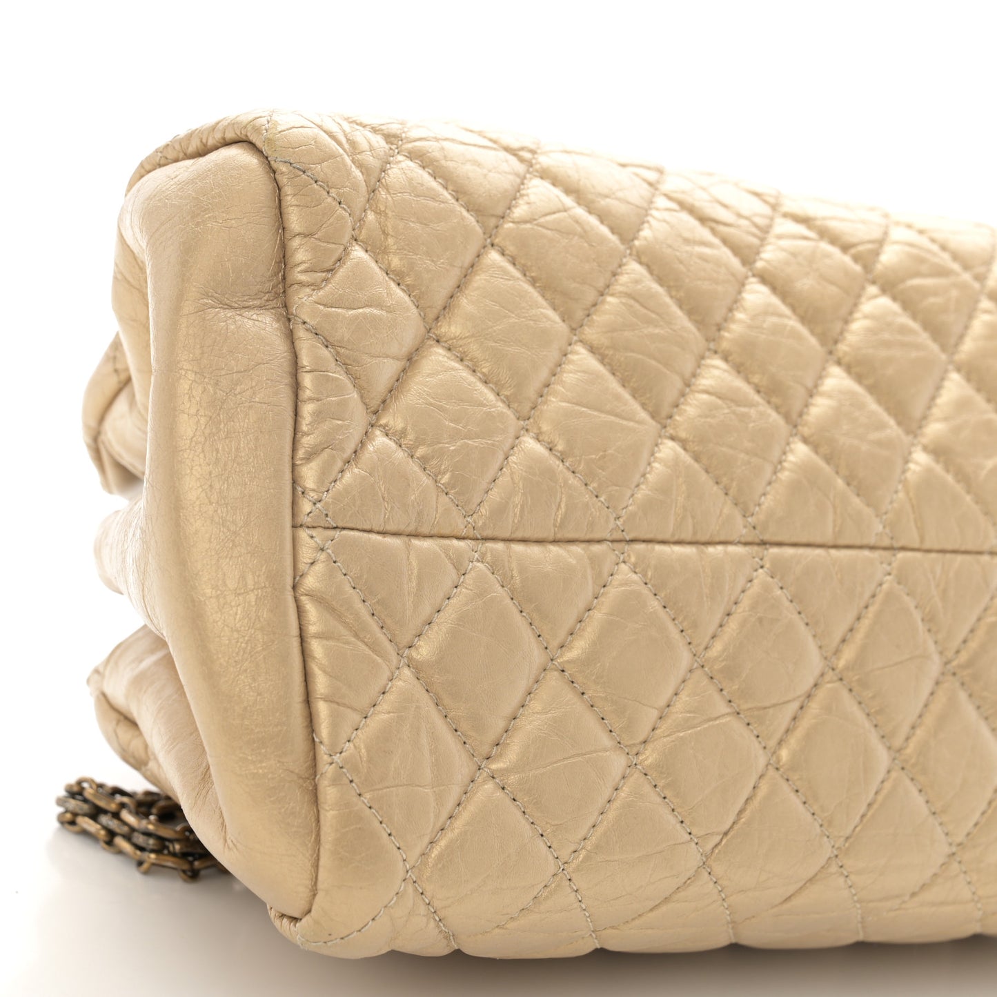 Metallic Aged Calfskin Quilted Medium Just Mademoiselle Bowling Bag Gold