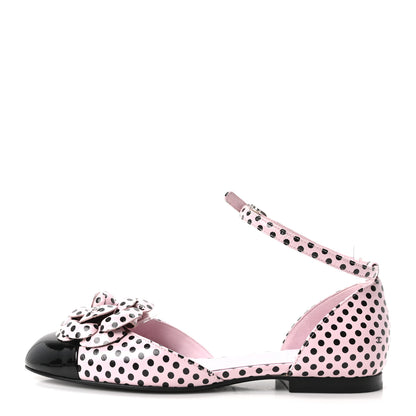 Chanel Lambskin Patent Calfskin Cap Toe Polka Dot Camellia Mary Jane Flats 36 Pink Black 1 of 9