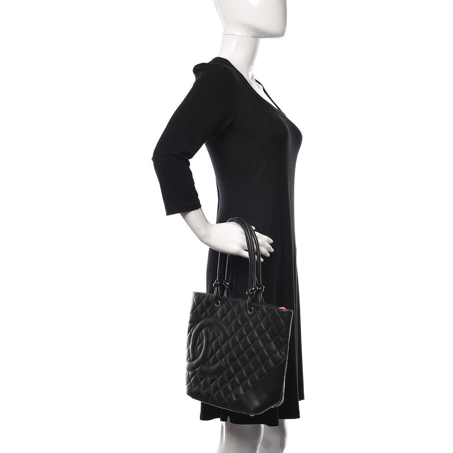 Calfskin Quilted Medium Cambon Tote Black