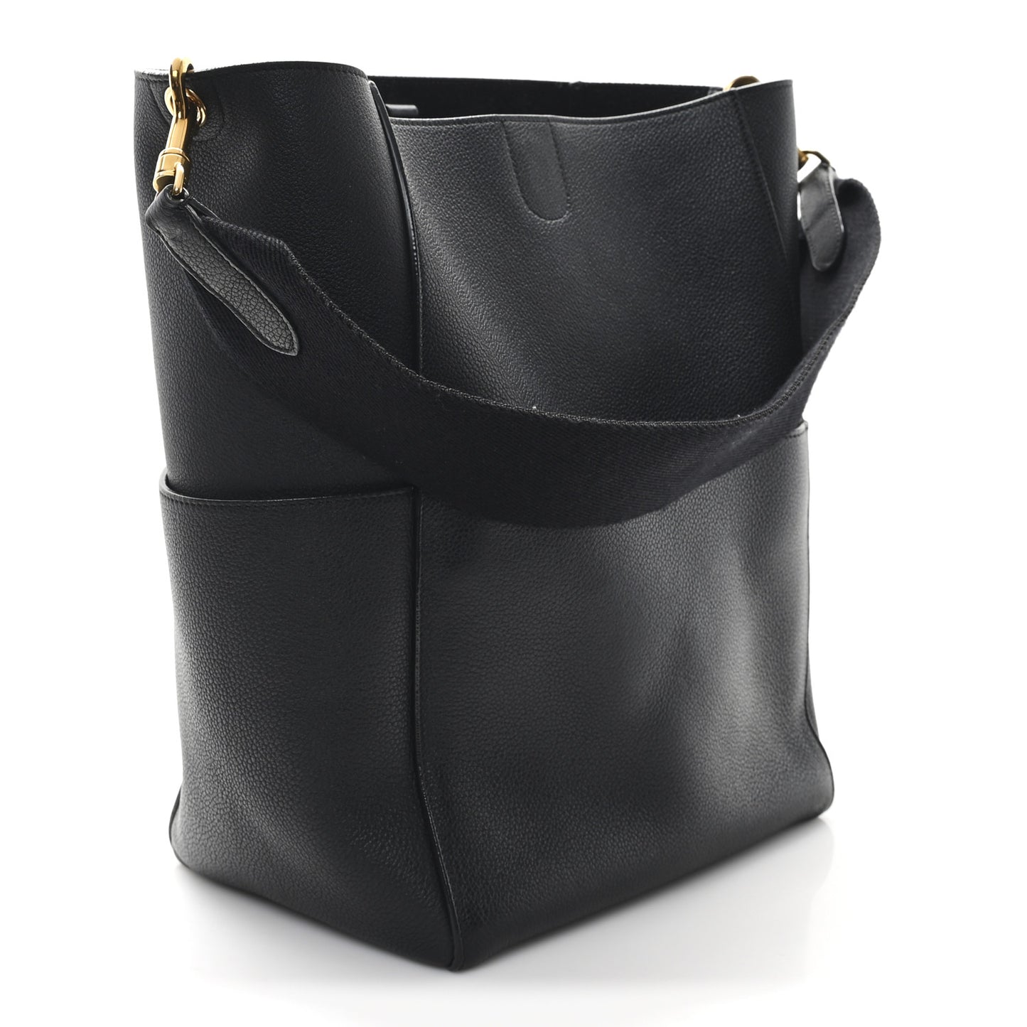 Soft Grained Calfskin Sangle Bucket Bag Black