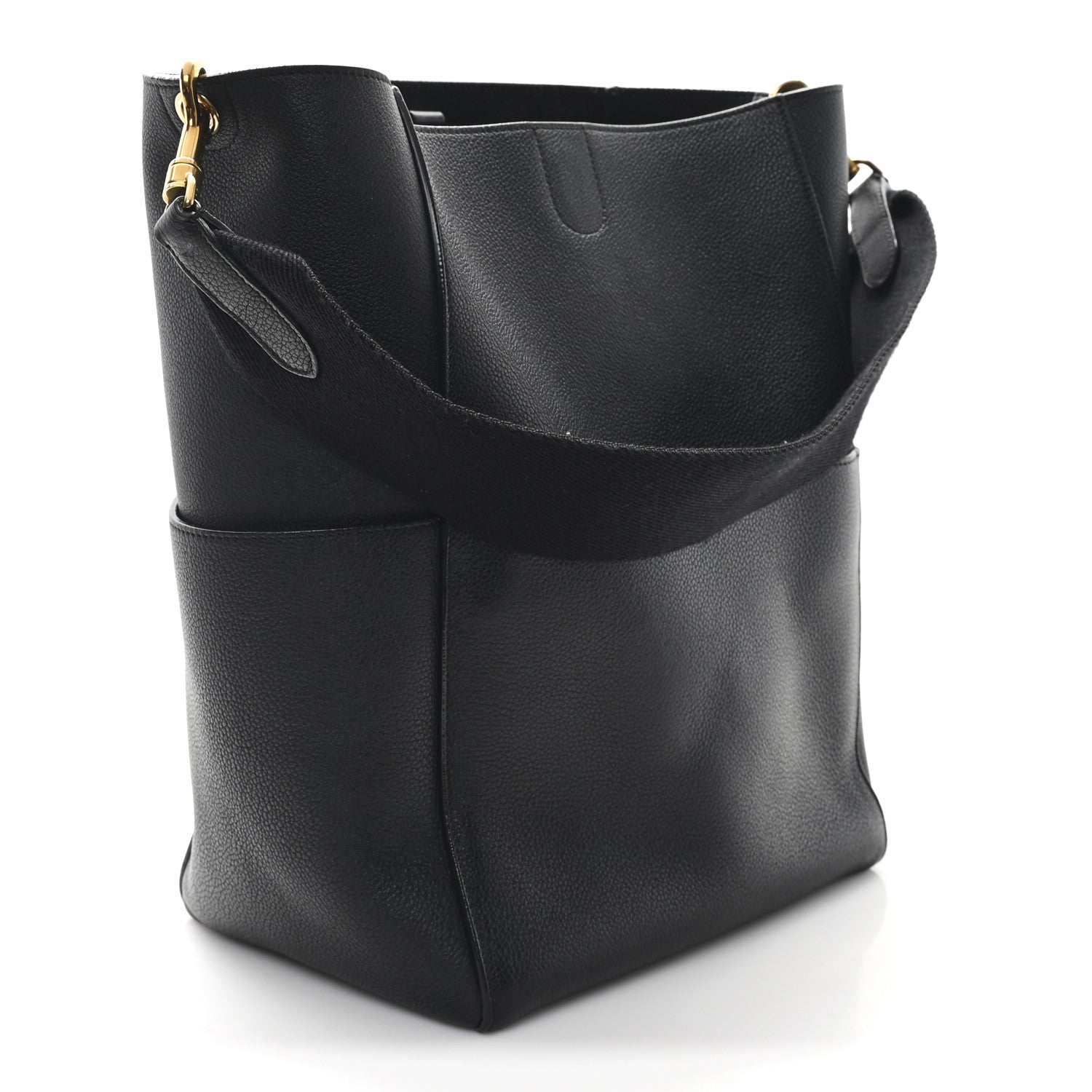 Celine Soft Grained Calfskin Sangle Bucket Bag Black 3 of 11
