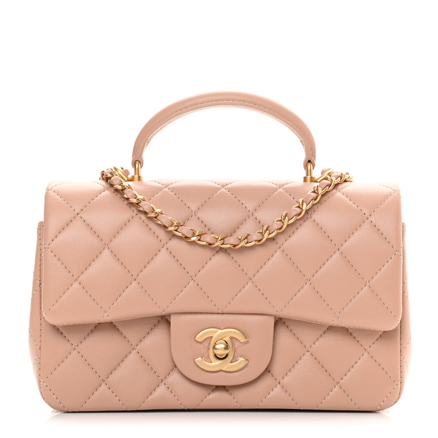 Chanel Lambskin Quilted Mini Top Handle Rectangular Flap Beige 1 of 12
