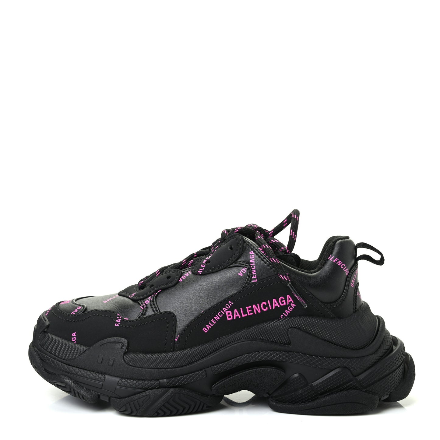 Technical Fabric Allover Logo Womens Triple S Sneakers 37 Black Pink