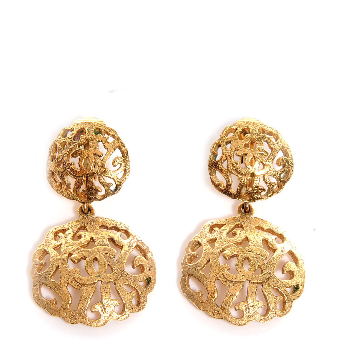 CC Clip On Drop Earrings Gold