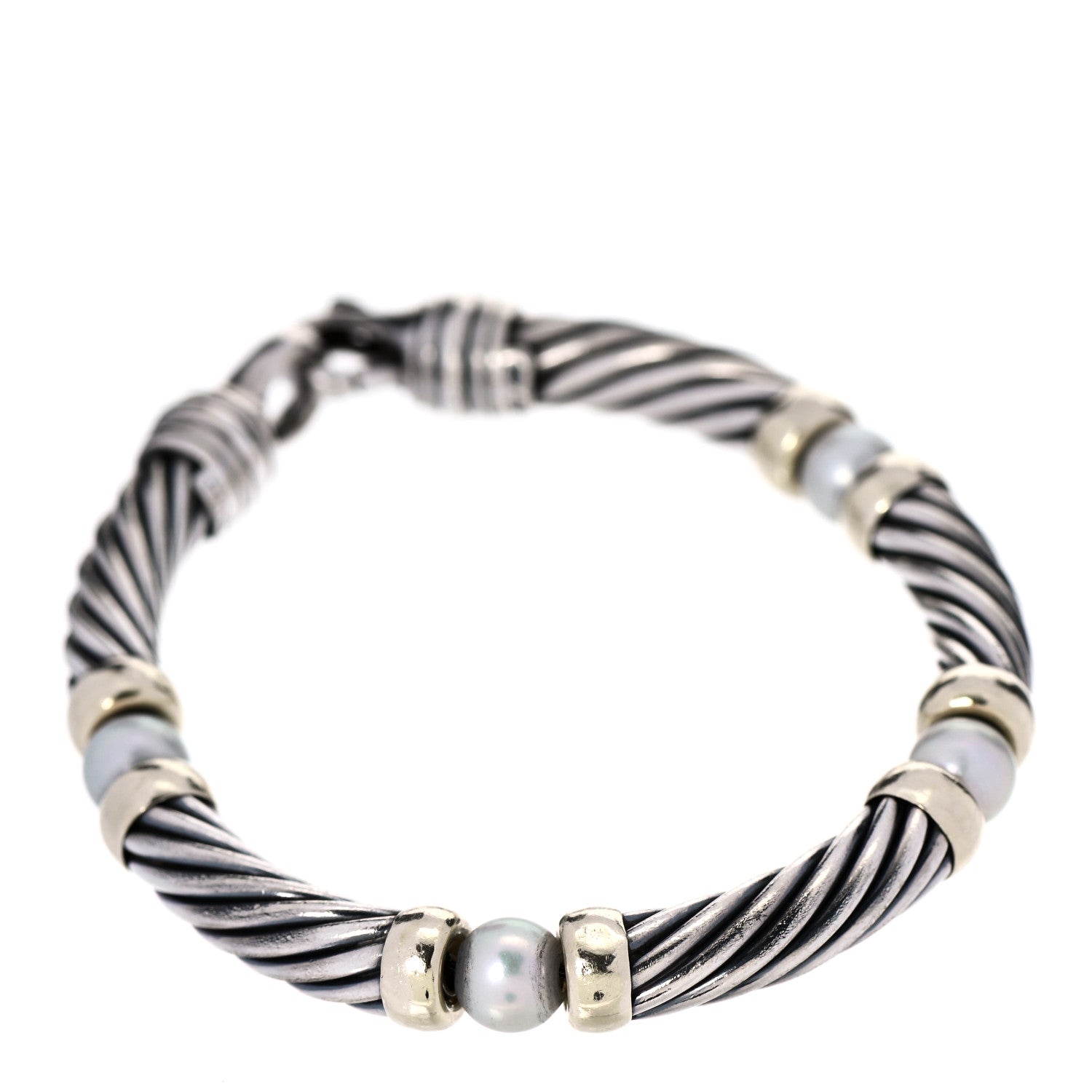 David Yurman Sterling Silver 14K Yellow Gold Pearl 7mm Hampton Bracelet 1 of 7
