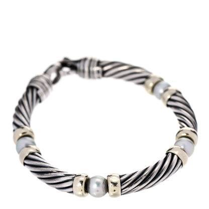 David Yurman Sterling Silver 14K Yellow Gold Pearl 7mm Hampton Bracelet 1 of 7