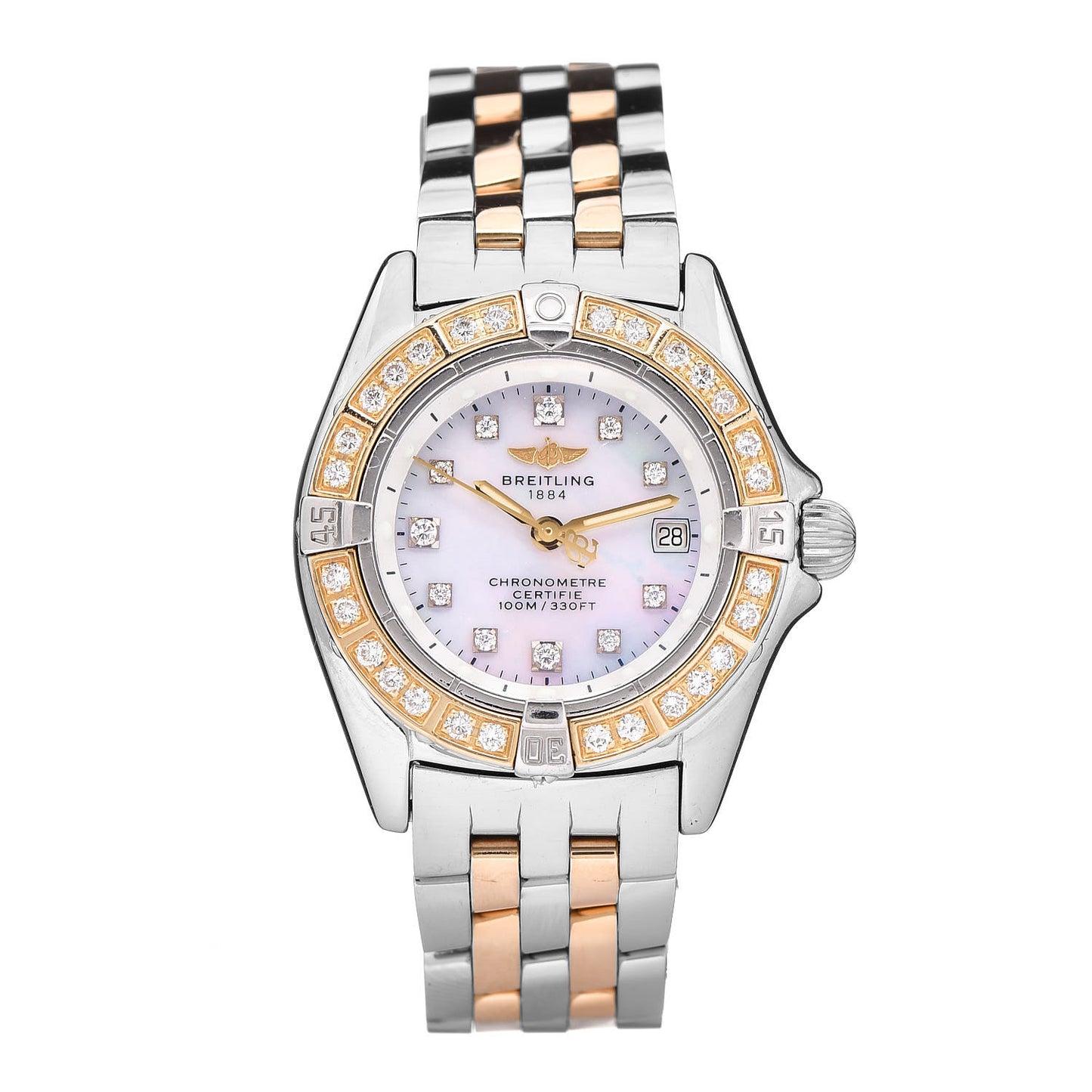 Stainless Steel 18K Yellow Gold Diamond Mother of Pearl 29mm Callistino Acie Quartz Watch D72345