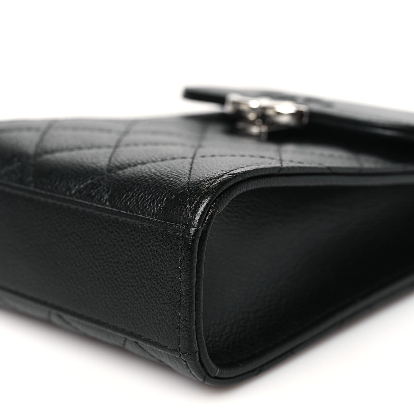 Grained Calfskin Quilted CC Box Clutch With Chain  Black