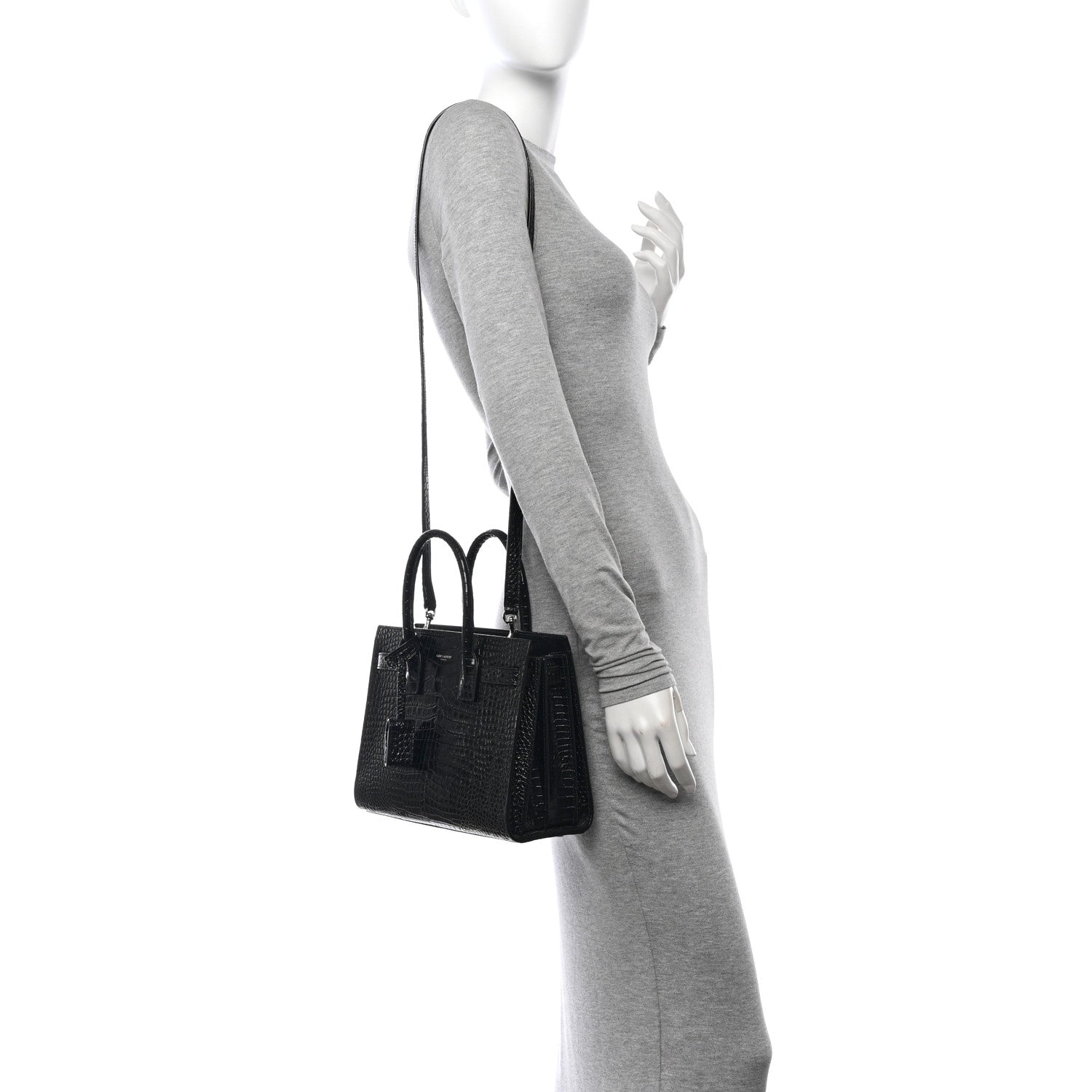 Saint Laurent Calfskin Crocodile Embossed Baby Sac De Jour Black 2 of 17