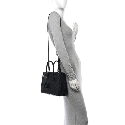 Saint Laurent Calfskin Crocodile Embossed Baby Sac De Jour Black 2 of 17