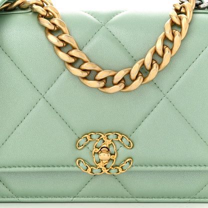 Chanel Shiny Lambskin Quilted Chanel 19 Wallet On Chain WOC Light Green 9 of 12