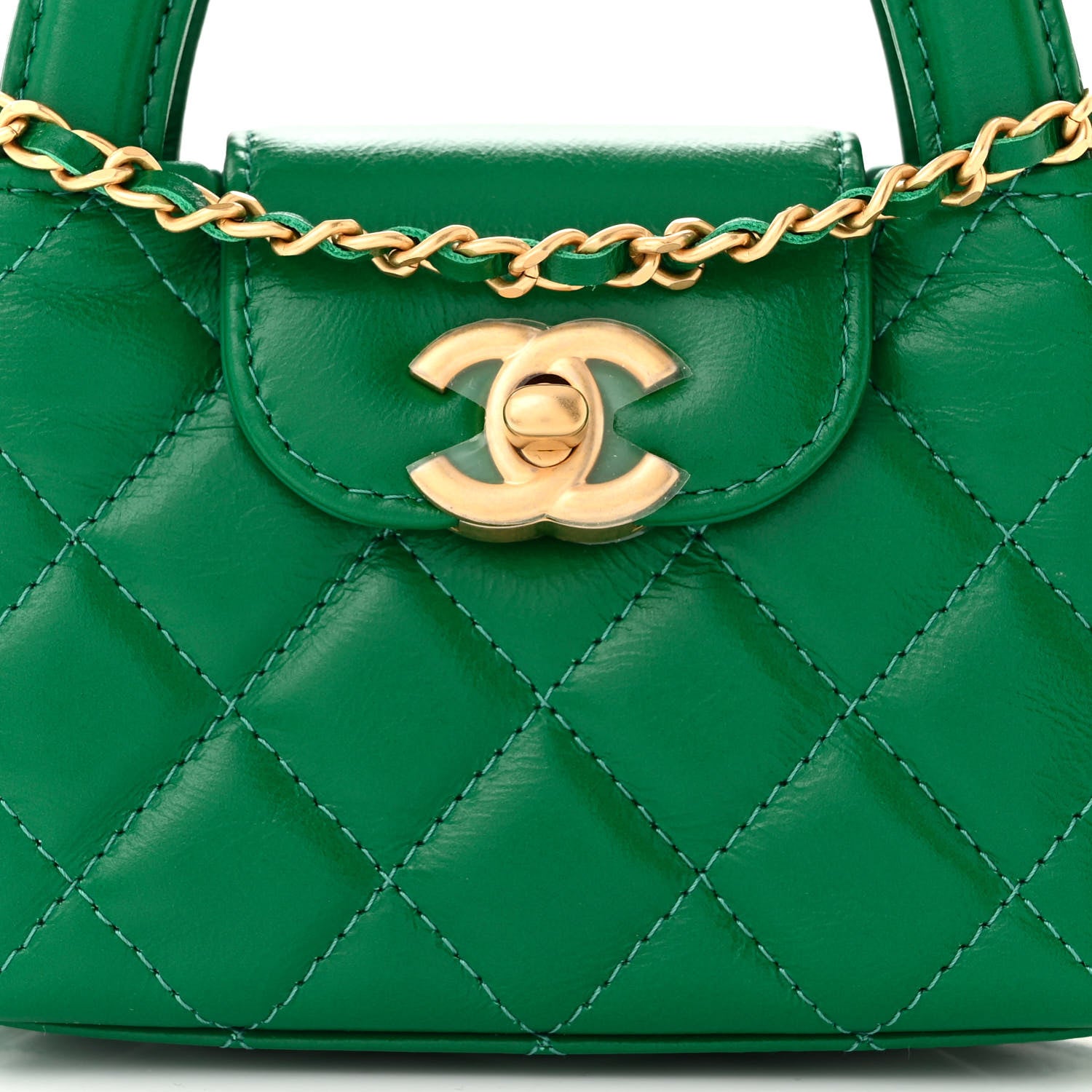 Chanel Shiny Aged Calfskin Quilted Mini Nano Kelly Shopper Green 8 of 11