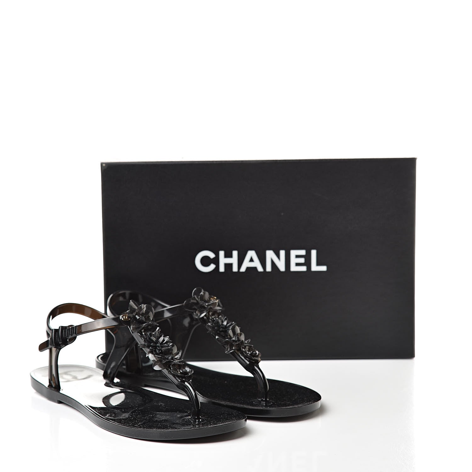 Chanel Jelly Camellia Thong Sandals 38 Black 8 of 8