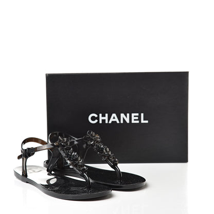 Chanel Jelly Camellia Thong Sandals 38 Black 8 of 8