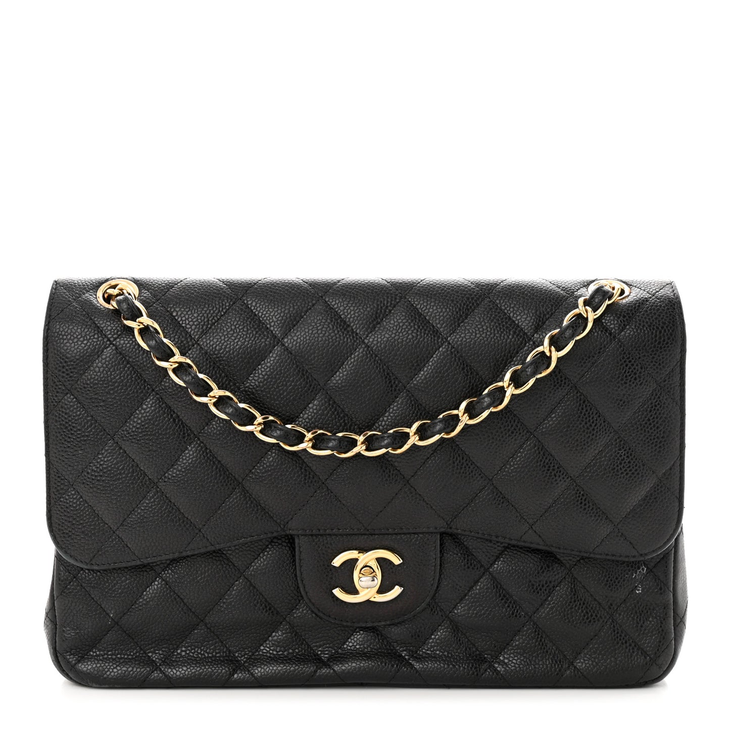Caviar Quilted Jumbo Double Flap Black