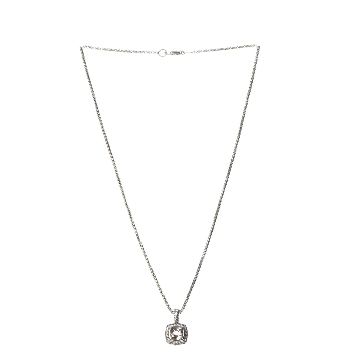 Sterling Silver Diamond Morganite 7mm Petite Albion Pendant Necklace