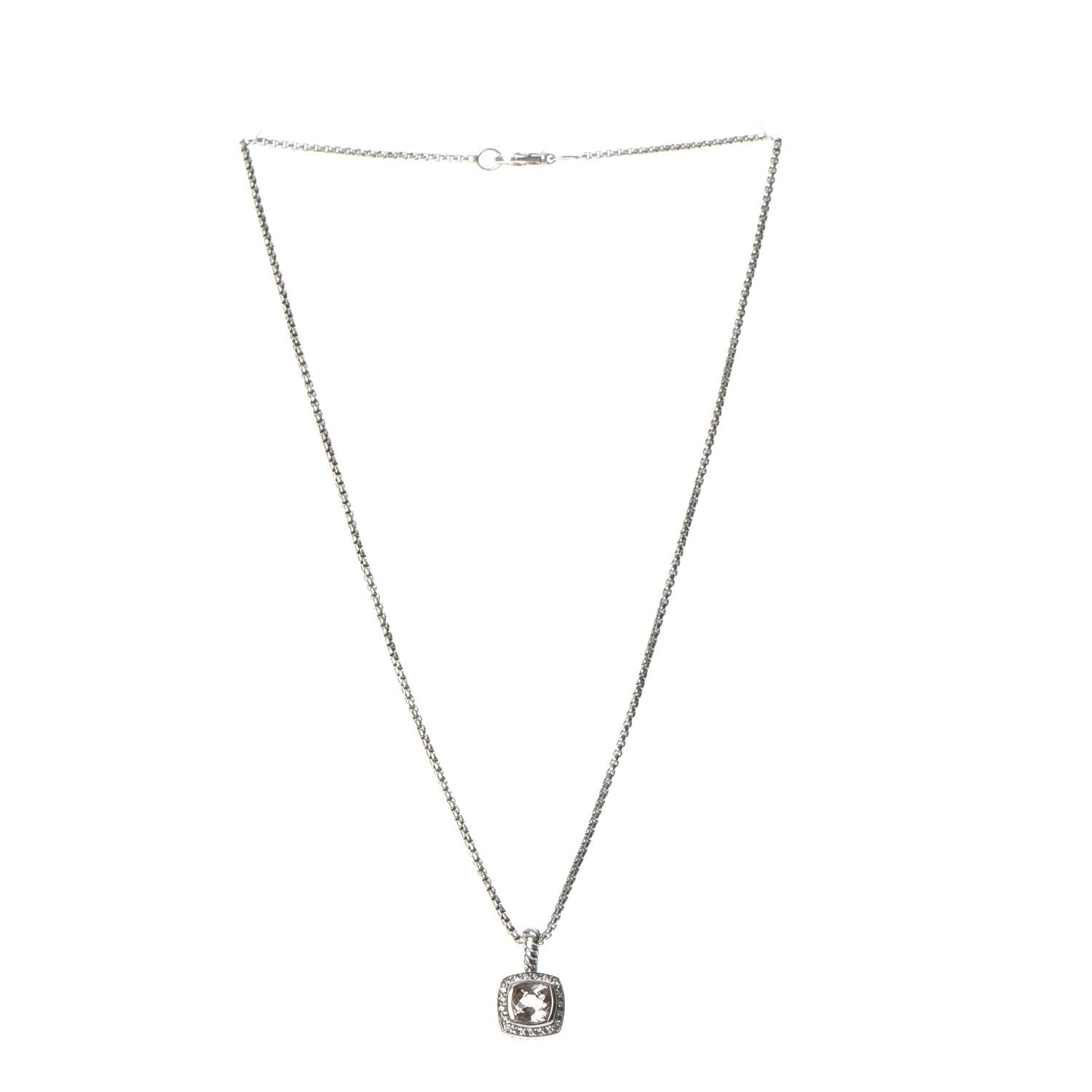 David Yurman Sterling Silver Diamond Morganite 7mm Petite Albion Pendant Necklace 3 of 6