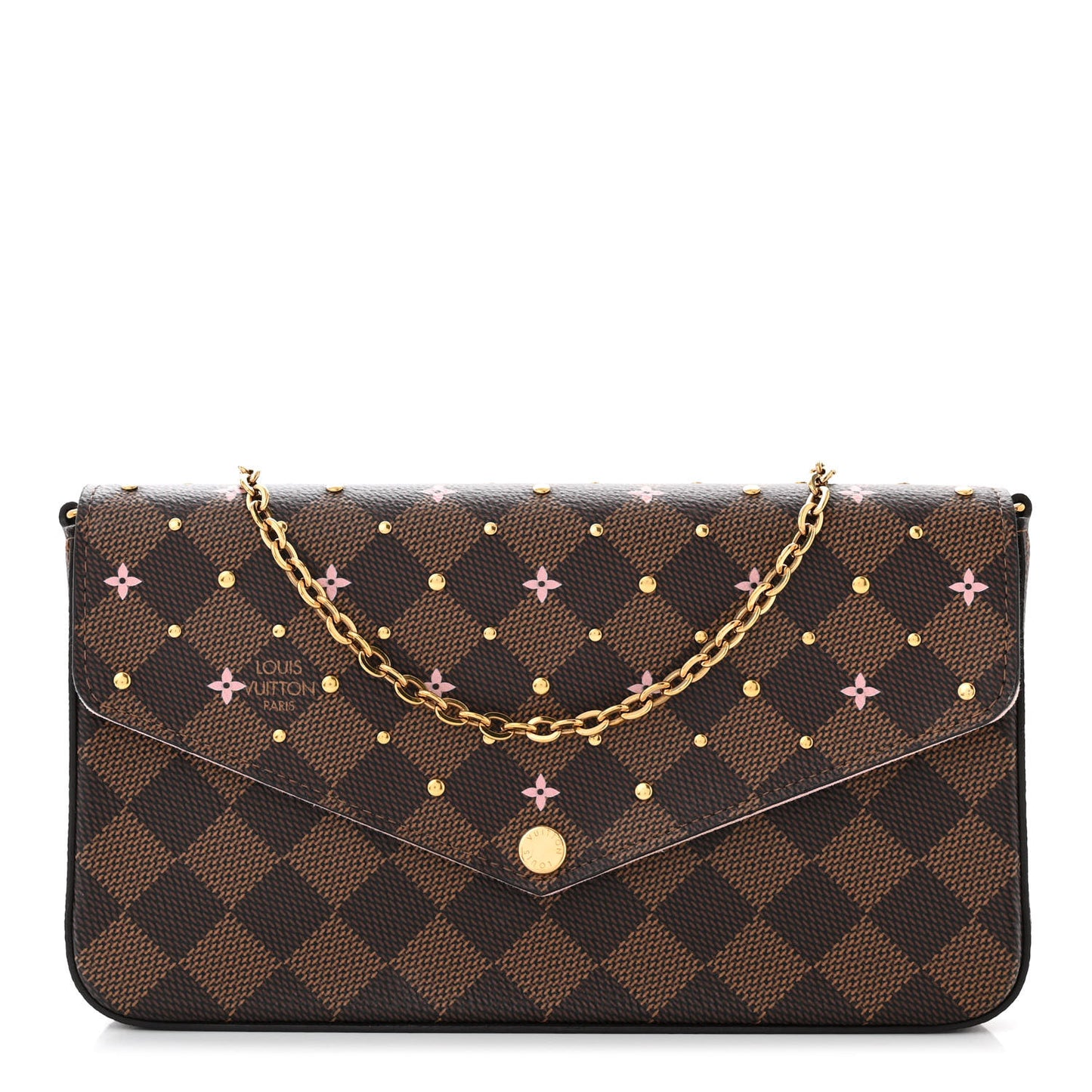 Damier Ebene Studded Pochette Felicie Chain Wallet