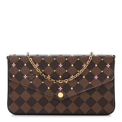 Louis Vuitton Damier Ebene Studded Pochette Felicie Chain Wallet 1 of 9