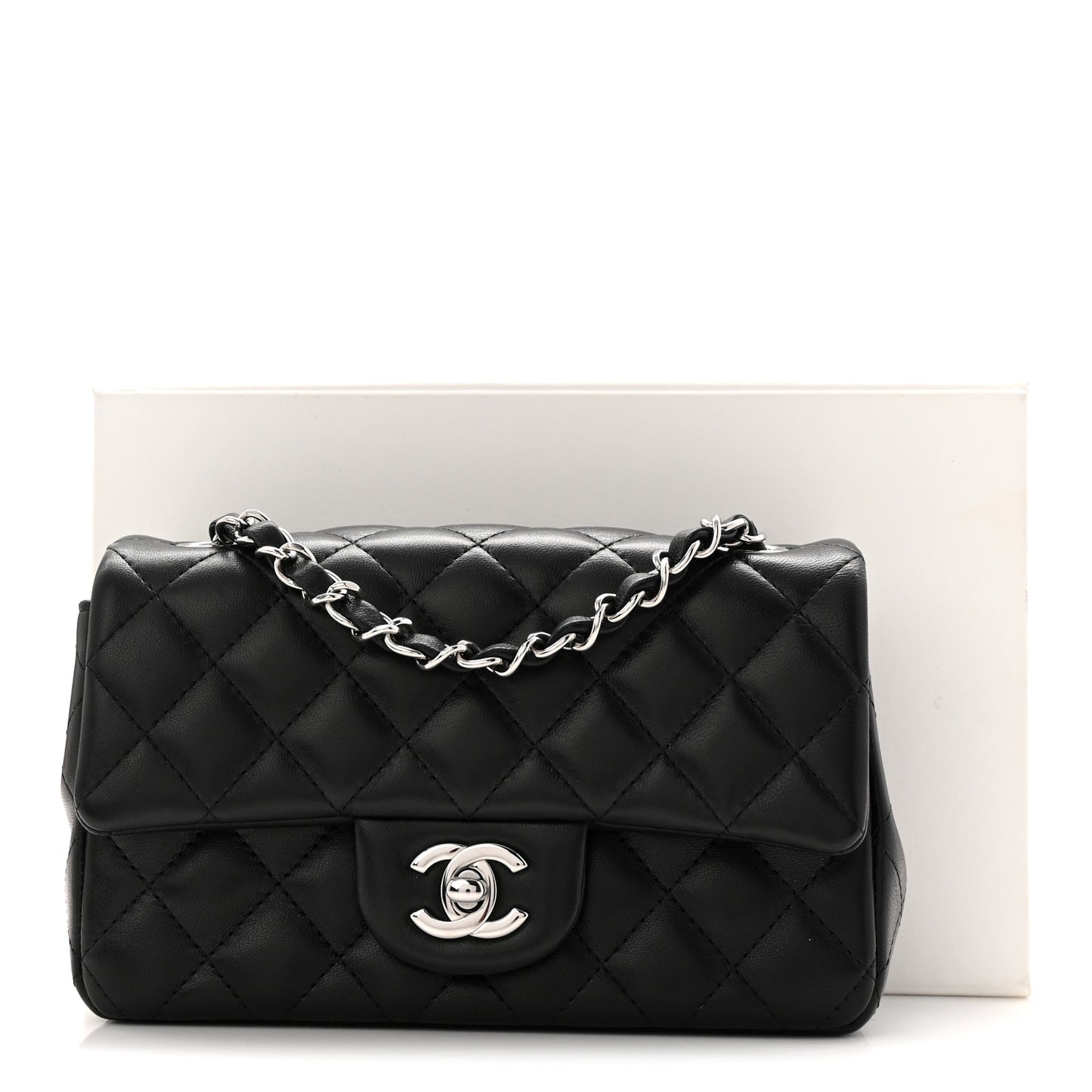 Lambskin Quilted Mini Rectangular Flap Black