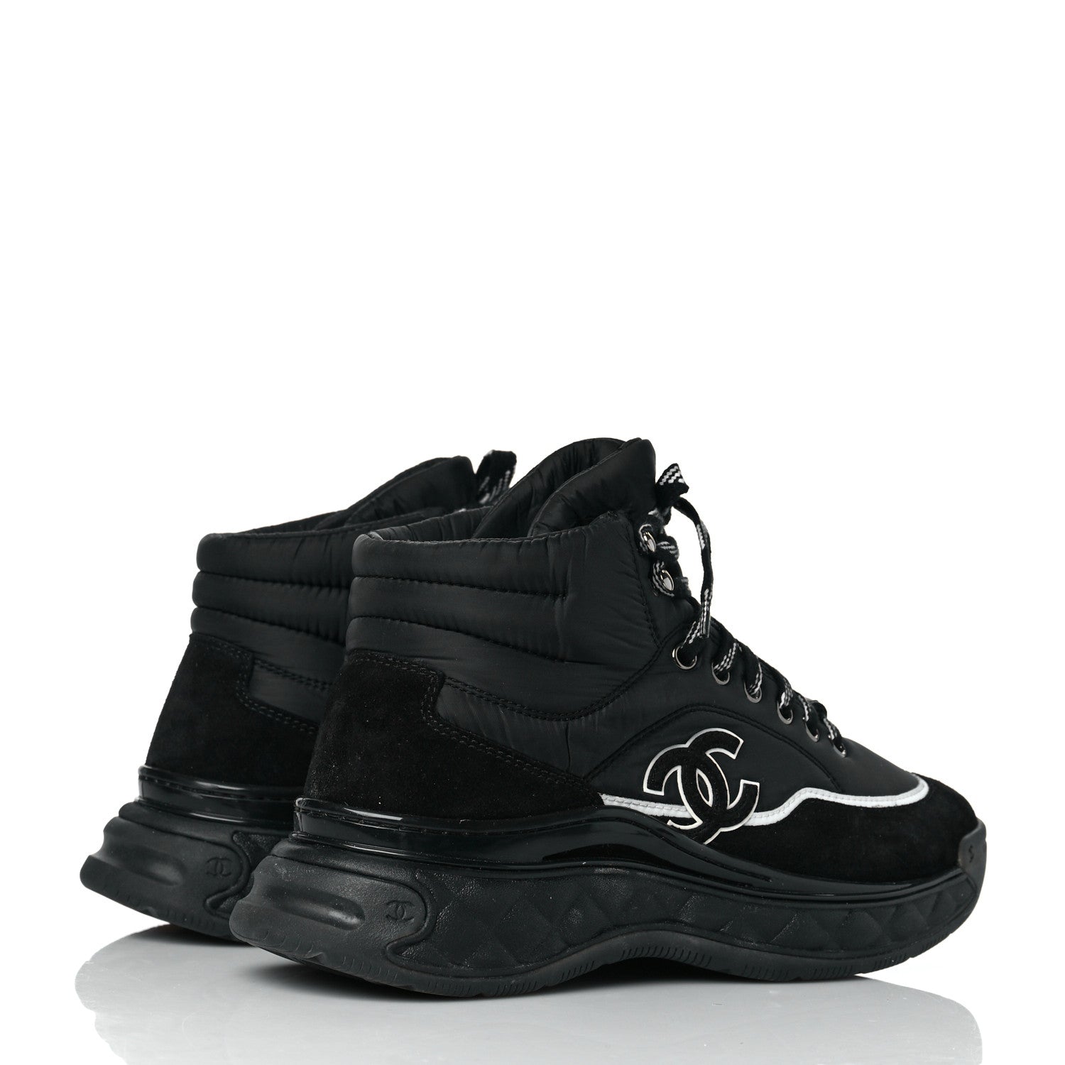 Chanel Fabric Calfskin Suede Womens CC Sneakers 38 Black 4 of 9