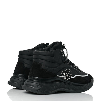 Chanel Fabric Calfskin Suede Womens CC Sneakers 38 Black 4 of 9