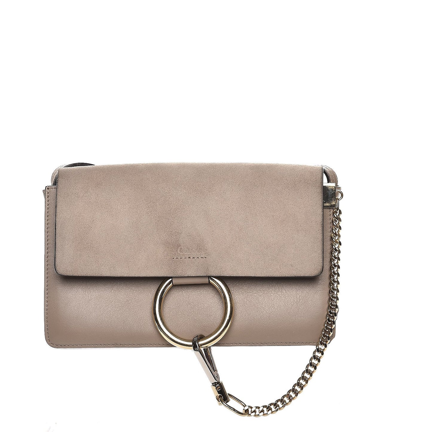Suede Calfskin Small Faye Shoulder Bag Motty Grey