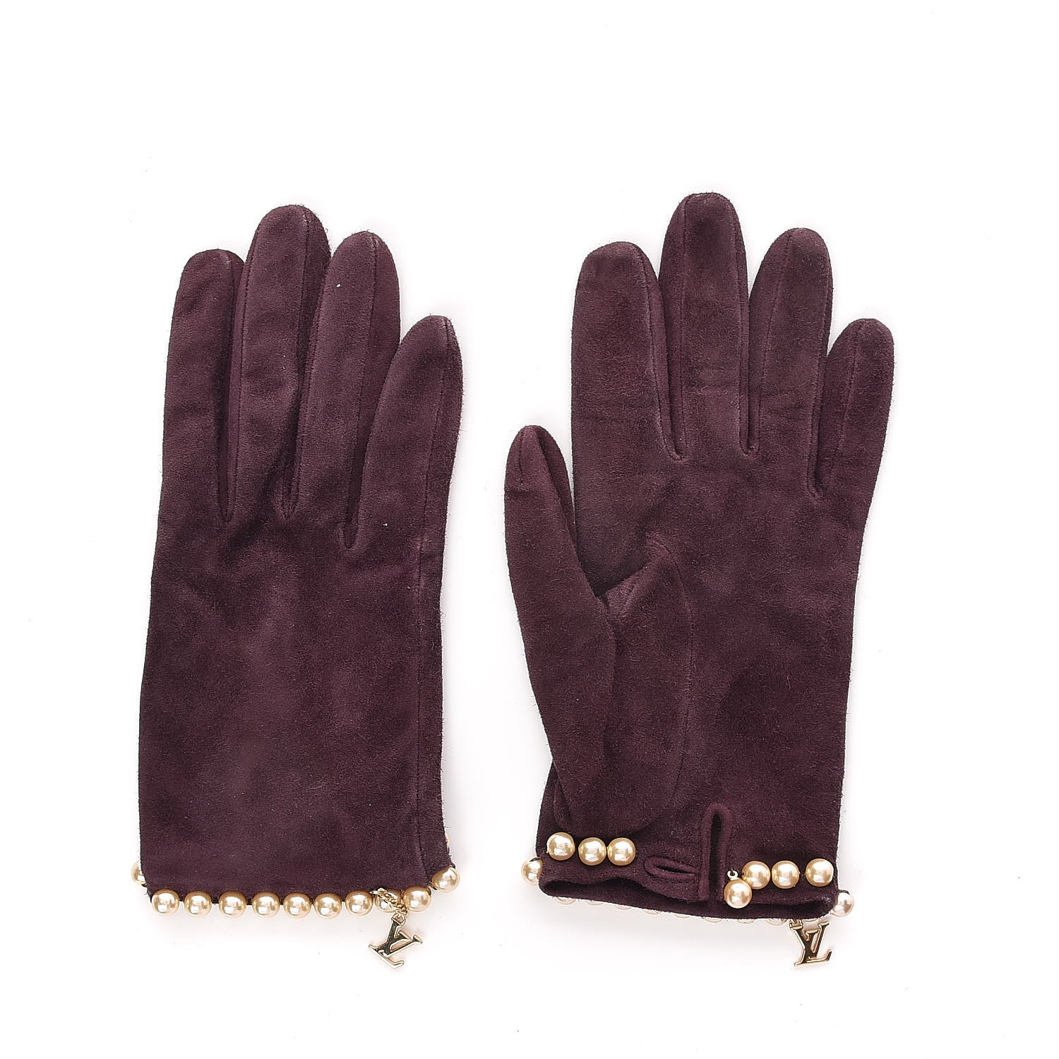 Louis Vuitton Suede Pearl Gloves M Bordeaux 1 of 3