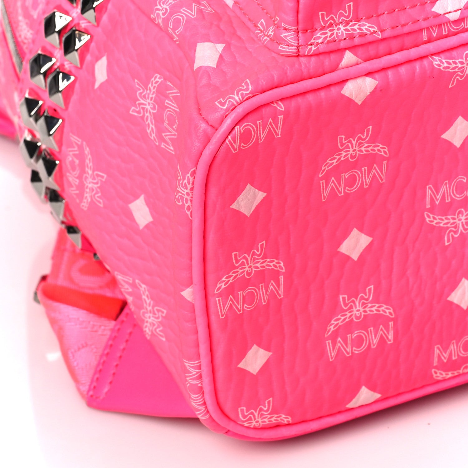 MCM Visetos Small Side Stud Stark Backpack Neon Pink 7 of 8