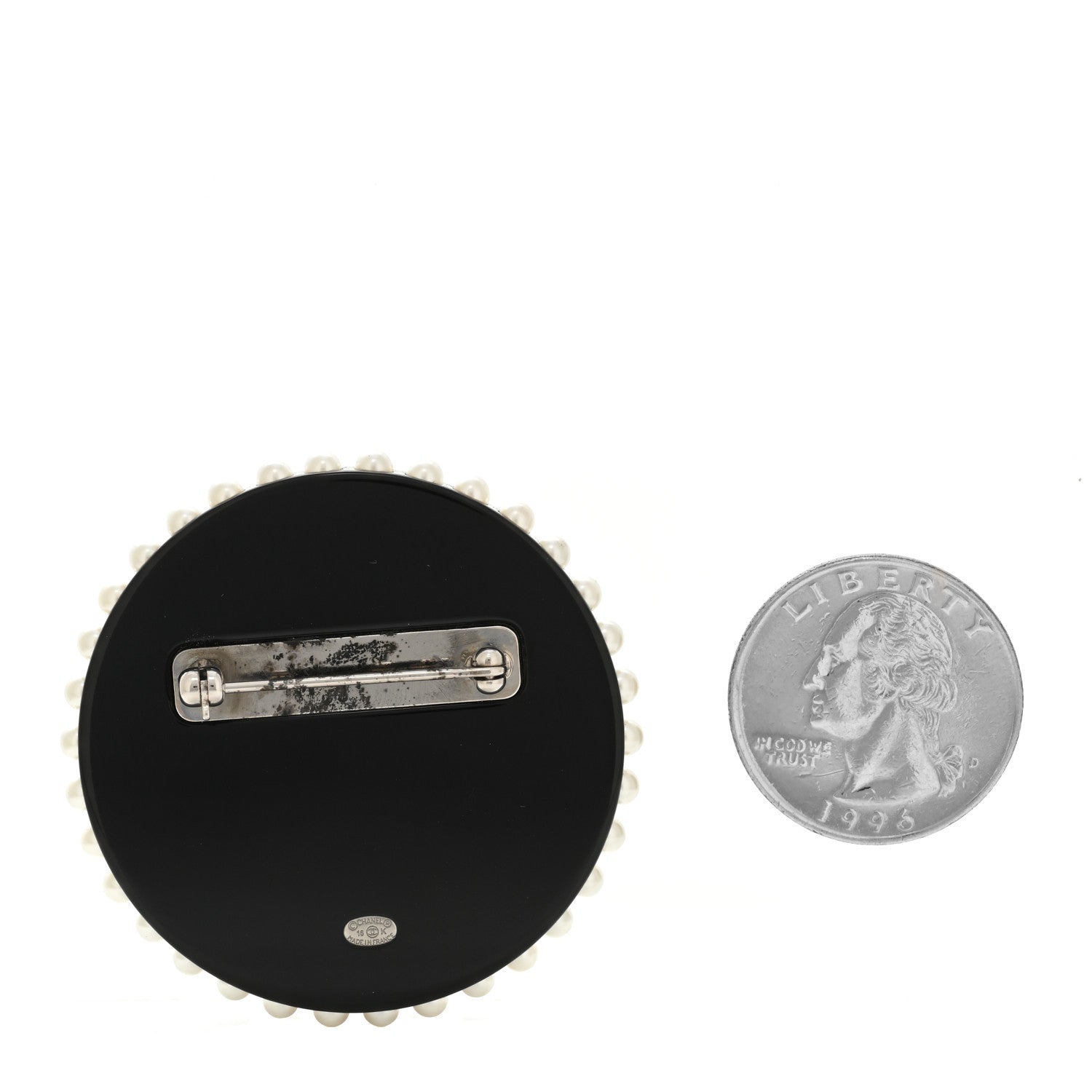 Chanel Metal Resin Pearl Emoji Brooch Silver White 2 of 4