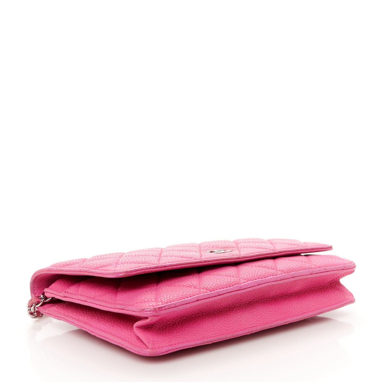 Iridescent Caviar Quilted Wallet on Chain WOC Pink