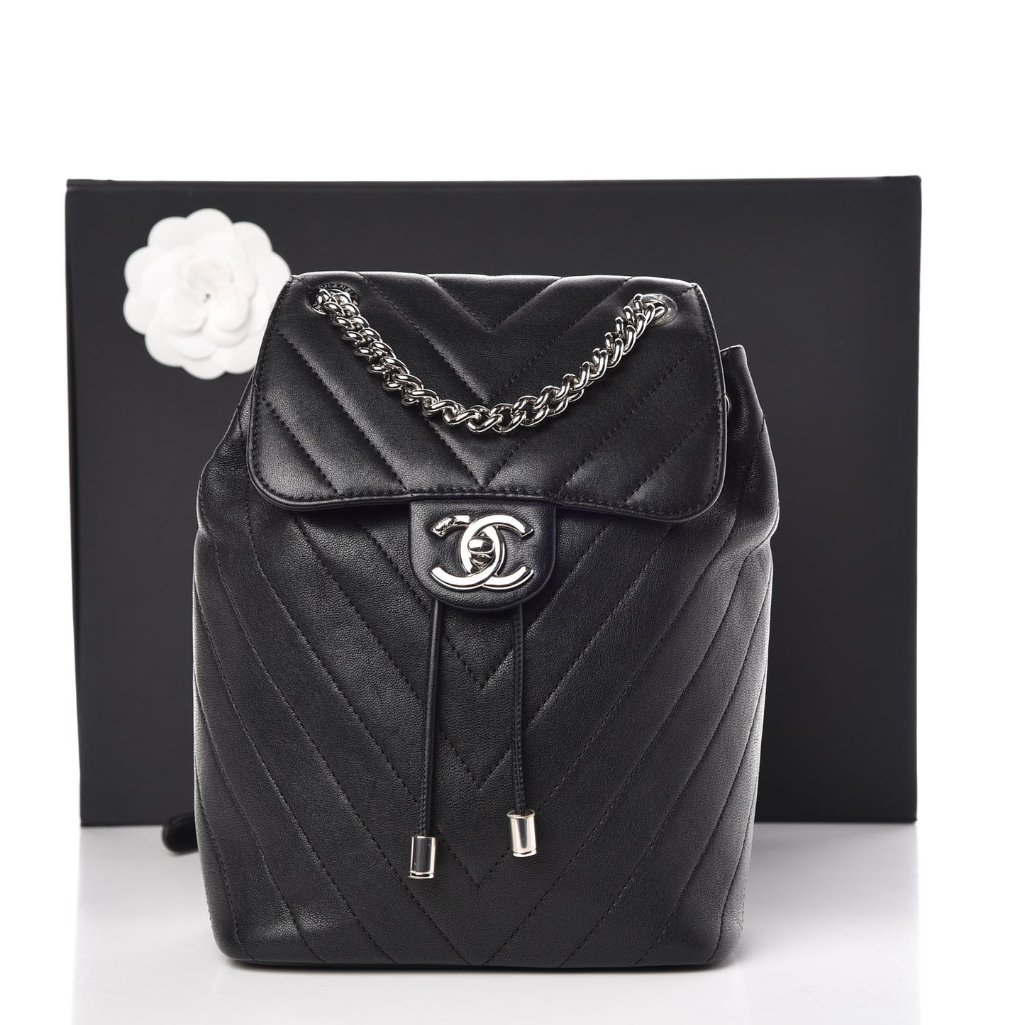 Calfskin Mini Coco Chevron Backpack Black