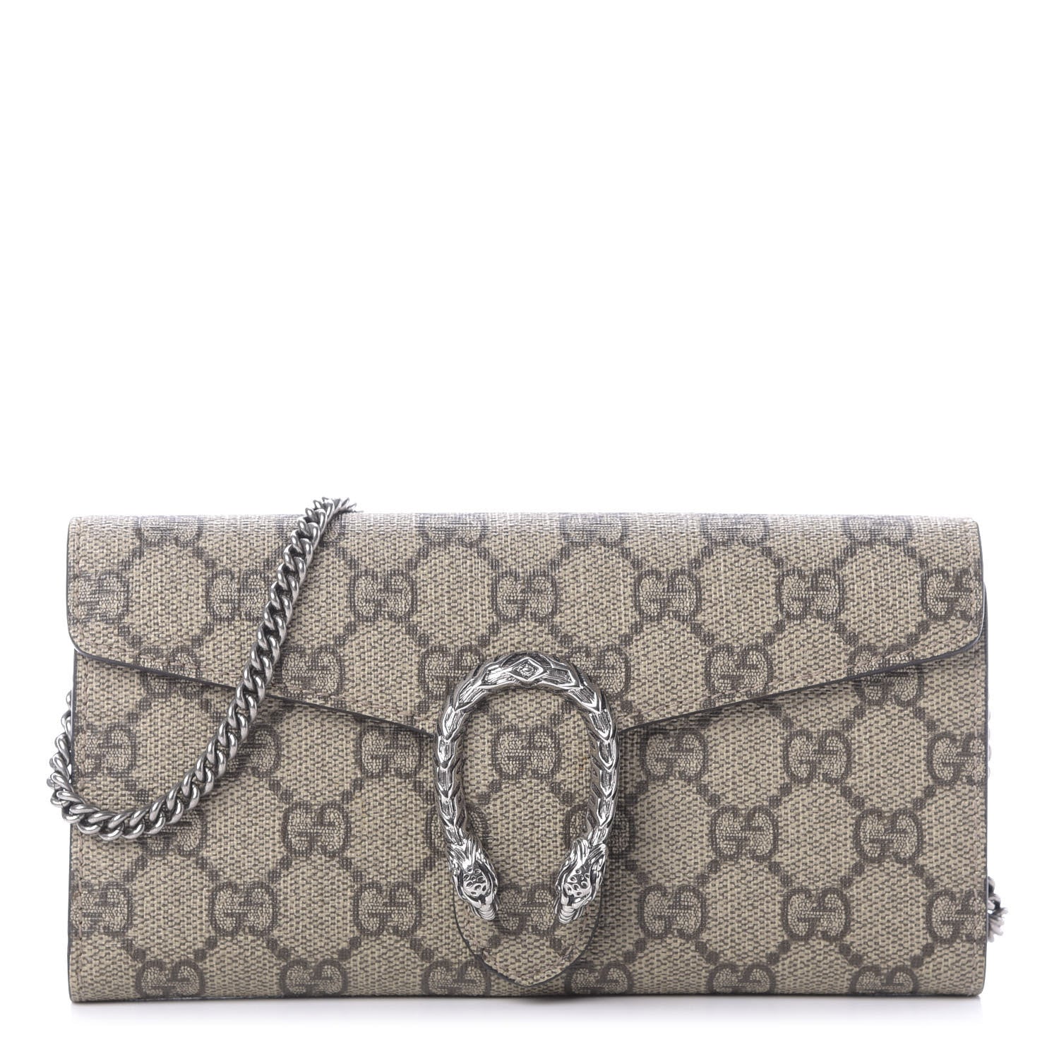 Gucci GG Supreme Monogram Dionysus Chain Clutch Wallet Beige Taupe 1 of 9