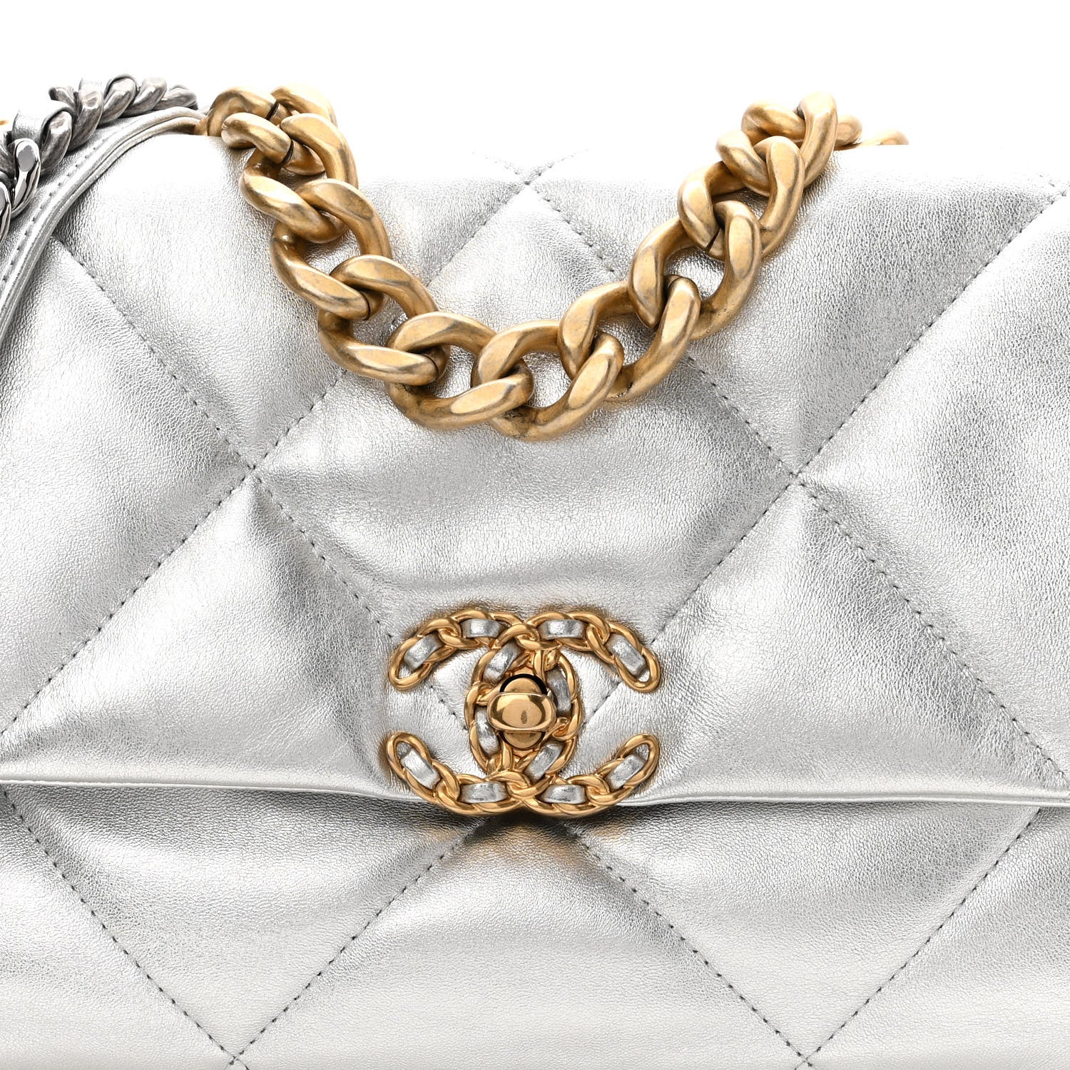 Chanel Metallic Goatskin Quilted Large Chanel 19 Flap Silver 8 of 10