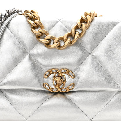 Chanel Metallic Goatskin Quilted Large Chanel 19 Flap Silver 8 of 10