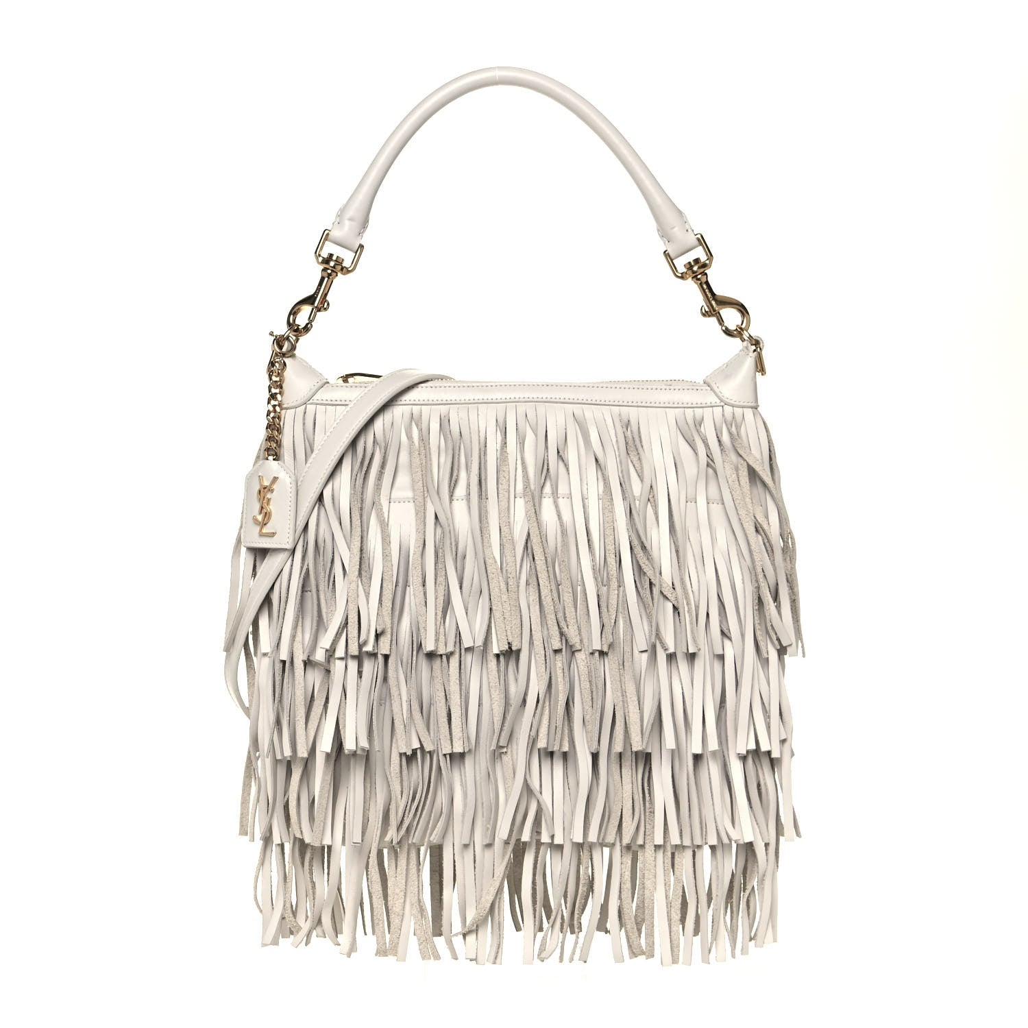 Saint Laurent Calfskin Small Emmanuelle Fringe Hobo Bag White 1 of 12