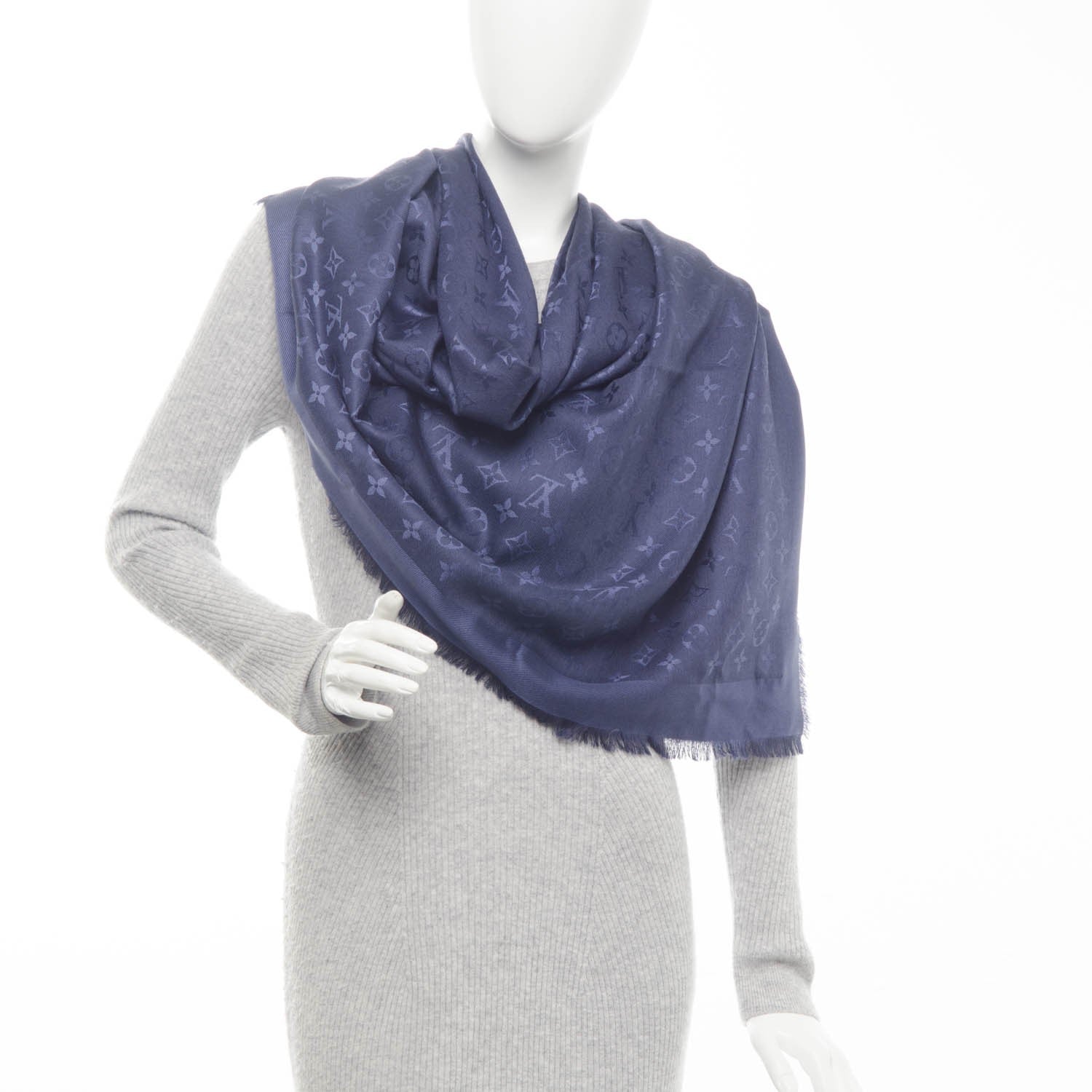 Louis Vuitton Wool Silk Monogram Shawl Blue Nuit 2 of 6